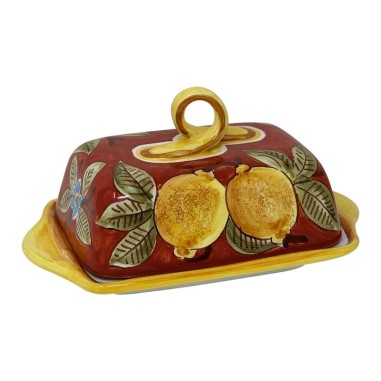 Butter dish 8" Positano Rosso Handcrafted Deruta Pottery