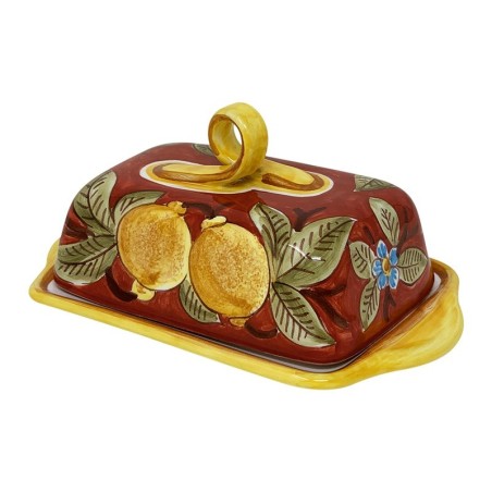 Butter dish 8" Positano Rosso Handcrafted Deruta Pottery