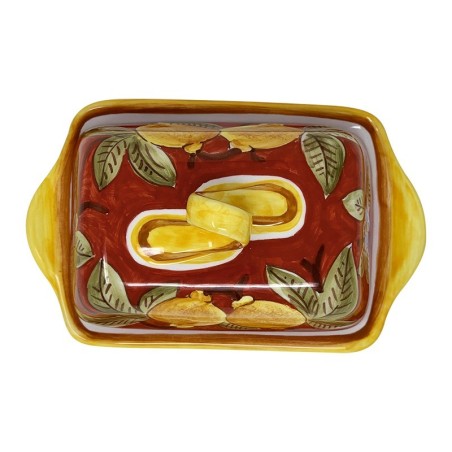 Butter dish 8" Positano Rosso Handcrafted Deruta Pottery