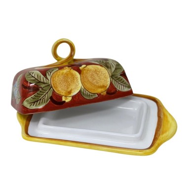 Butter dish 8" Positano Rosso Handcrafted Deruta Pottery