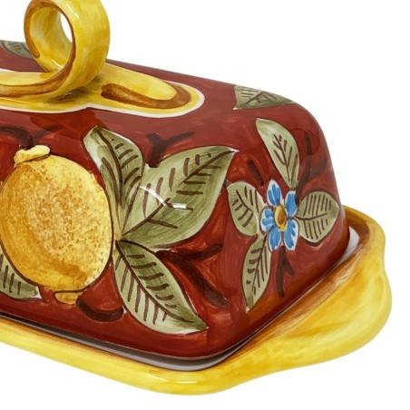 Butter dish 8" Positano Rosso Handcrafted Deruta Pottery