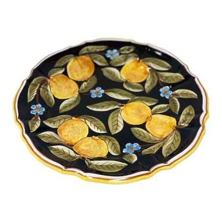 Assiette murale "Gubbio" Positano Noir Céramique artisanale italienne originale de Deruta