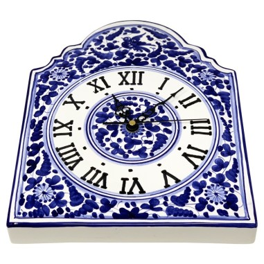 Horloge murale 30x24cm Arabesco Bleu Céramique artisanale italienne originale de Deruta