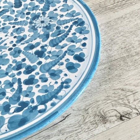 Plat à gâteau 30cm Arabesco Turquoise Céramique artisanale italienne originale de Deruta