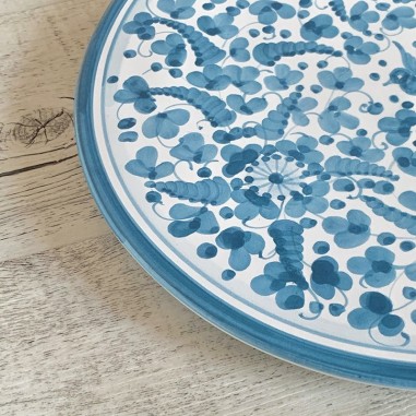 Plat à gâteau 30cm Arabesco Turquoise Céramique artisanale italienne originale de Deruta