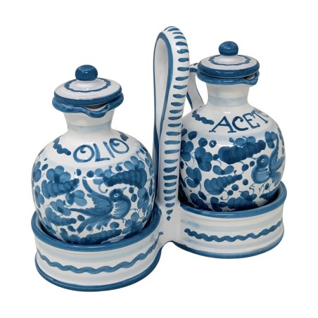 Service huile-vinaigre Arabesco Turquoise Céramique artisanale italienne originale de Deruta