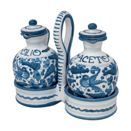 Service huile-vinaigre Arabesco Turquoise Céramique artisanale italienne originale de Deruta