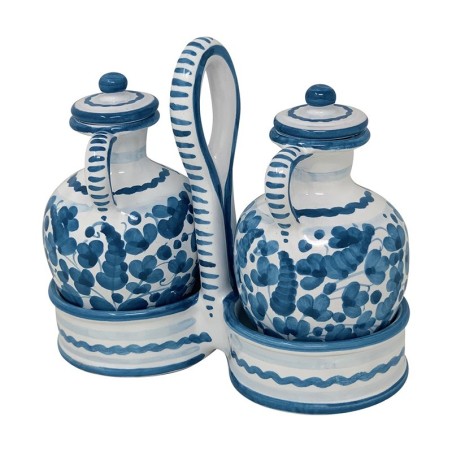 Service huile-vinaigre Arabesco Turquoise Céramique artisanale italienne originale de Deruta
