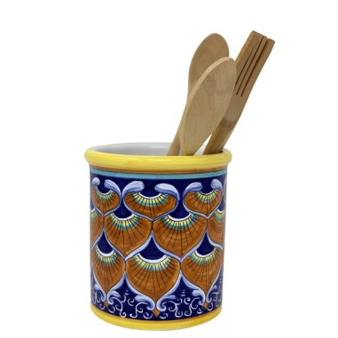 Utensil holders 7" Blu Peacock Italian Pottery