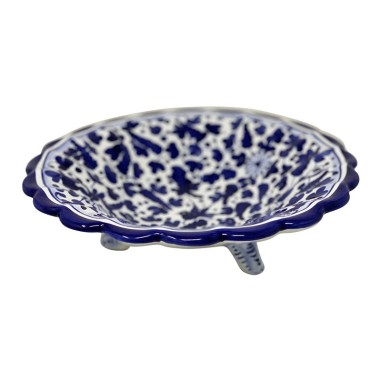 Coupe à fruits à bord festonné 25cm Arabesco Bleu Céramique artisanale italienne originale de Deruta