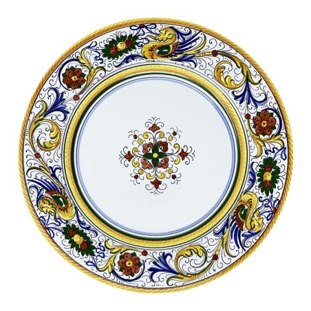 Assiette de table Raffaellesco à bord lisse Céramique artisanale italienne originale de Deruta