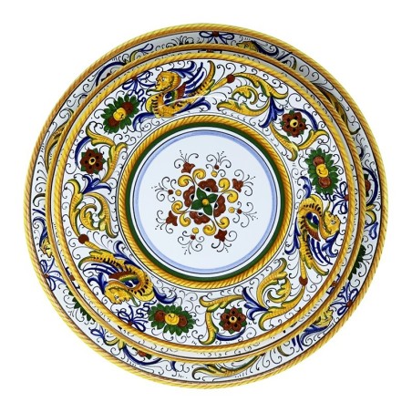 Assiette de table Raffaellesco à bord lisse Céramique artisanale italienne originale de Deruta