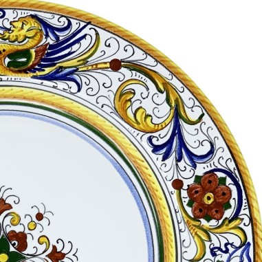 Assiette de table Raffaellesco à bord lisse Céramique artisanale italienne originale de Deruta