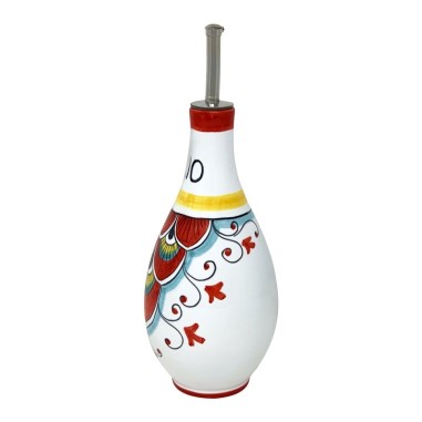 Oil bottle 1/2L 17oz Pavone Rosso Italian Pottery