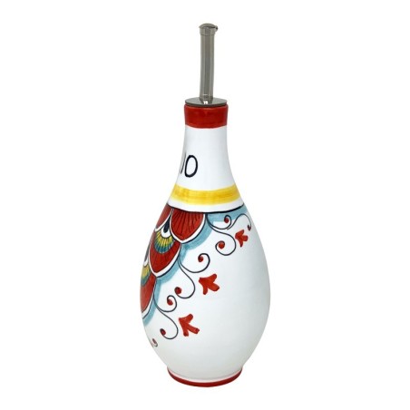 Oil bottle 1/2L 17oz Pavone Rosso Italian Pottery