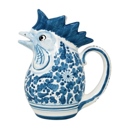 Rooster pitcher Arabesco Turquoise Handcrafted Deruta Pottery