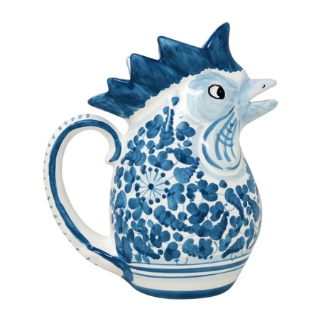 Rooster pitcher Arabesco Turquoise Handcrafted Deruta Pottery
