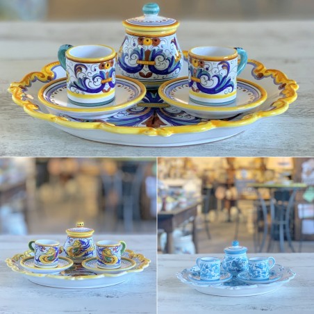 Service à café Extra pour 2 personnes avec sucrier Céramique artisanale italienne originale de Deruta