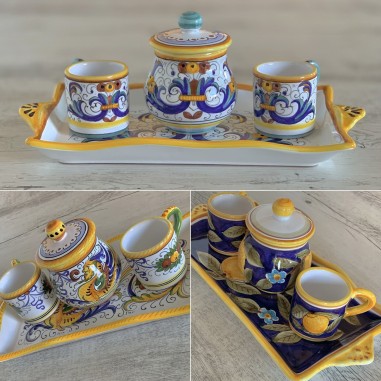 Espresso Set for 2 people with sugar bowl Handcrafted Deruta Pottery