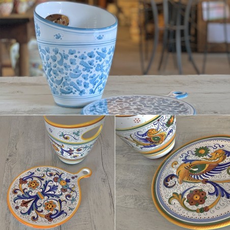 Set Round Cutting Board and Bottle Holder Italian Pottery