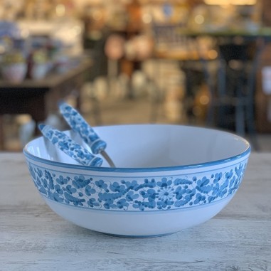 Salad Bowl 12" and Couple Salad Cutlery Set Italian Pottery Salad Bowl 12" and Couple Salad Cutlery Set Italian Pottery