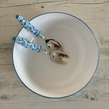 Salad Bowl 12" and Couple Salad Cutlery Set Italian Pottery Salad Bowl 12" and Couple Salad Cutlery Set Italian Pottery