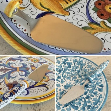 Cake plate and sweet shovel set Handcrafted Deruta Pottery
