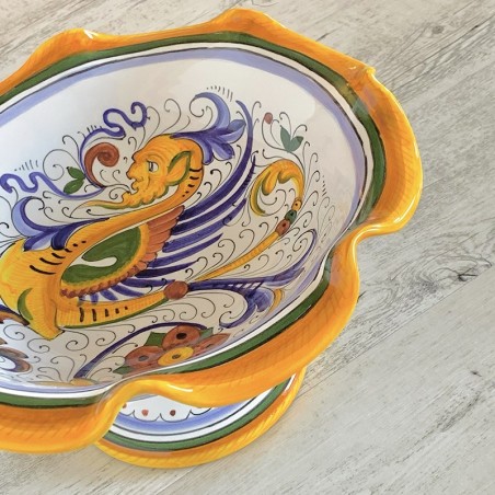 Raffaellesco Scalloped Fruit Stand 12" Italian Pottery