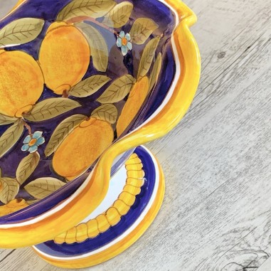 Blue Positano Scalloped Fruit Stand 12" Italian Pottery