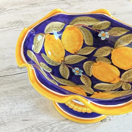 Blue Positano Scalloped Fruit Stand 12" Italian Pottery