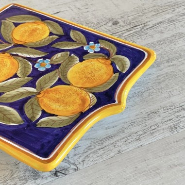 Planche à découper en forme de bouclier34x21cm Positano Bleu Céramique artisanale italienne originale de Deruta