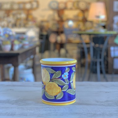Porte-ustensiles 17cm Positano Bleu Céramique artisanale italienne originale de Deruta