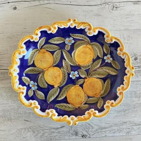 Plateau à bord festonné 33cm Positano Bleu Céramique artisanale italienne originale de Deruta