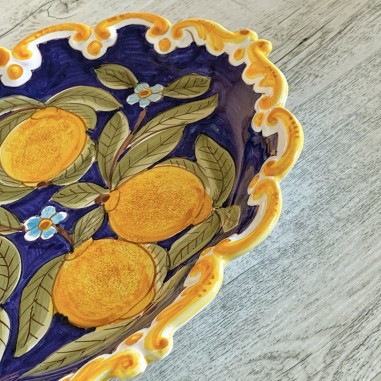 Plateau à bord festonné 33cm Positano Bleu Céramique artisanale italienne originale de Deruta