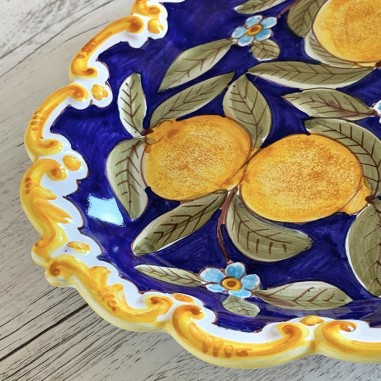 Plateau à bord festonné 33cm Positano Bleu Céramique artisanale italienne originale de Deruta