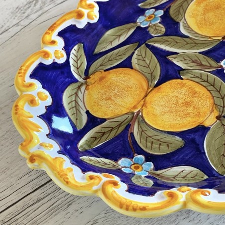 Blue Positano Scalloped Oval Tray 13" Italian Pottery