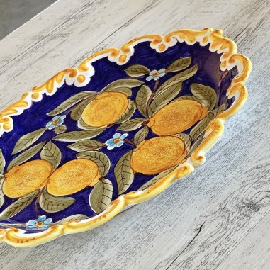 Blue Positano Scalloped Oval Tray 13" Italian Pottery