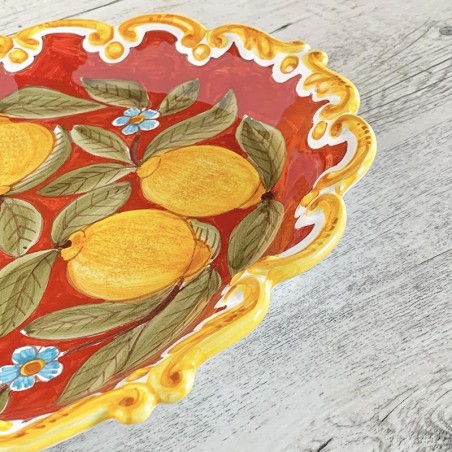 Red Positano Scalloped Oval Tray 13"