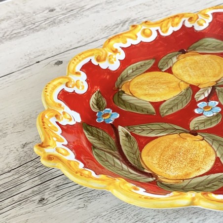 Red Positano Scalloped Oval Tray 13"