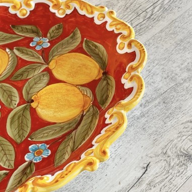 Red Positano Scalloped Oval Tray 13"
