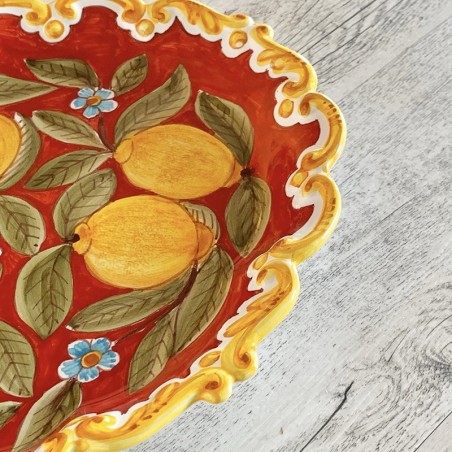 Red Positano Scalloped Oval Tray 13"