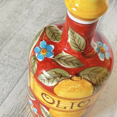 Oil Bottle 0,75L 25,36oz Positano Red Italian Pottery