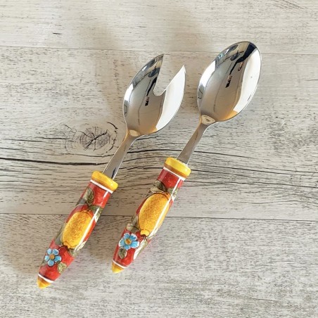 Couple Salad Cutlery Red Positano Italian Pottery