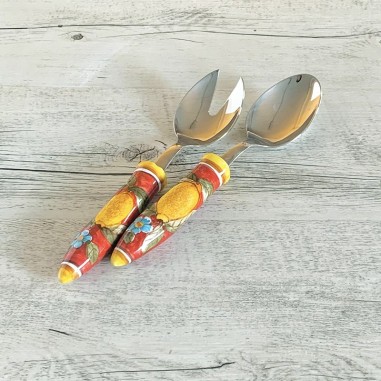 Couple Salad Cutlery Red Positano Italian Pottery Couple Salad Cutlery Red Positano Italian Pottery