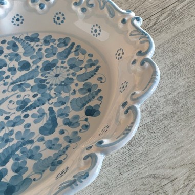 Plateau à bord festonné 33cm Arabesco Turquoise Céramique artisanale italienne originale de Deruta