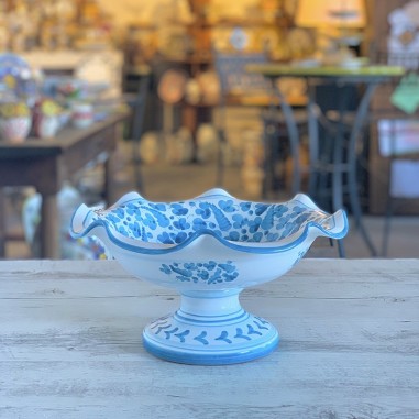 Coupe à fruits à bord festonné 30cm Arabesco Turquoise Céramique artisanale italienne originale de Deruta