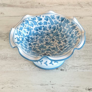 Coupe à fruits à bord festonné 30cm Arabesco Turquoise Céramique artisanale italienne originale de Deruta