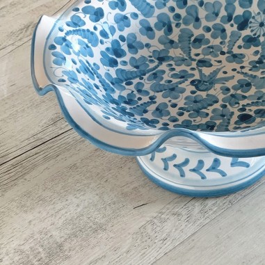 Coupe à fruits à bord festonné 30cm Arabesco Turquoise Céramique artisanale italienne originale de Deruta