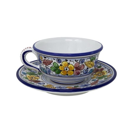 Arabesco Multicolor Tea Cup and Saucer Italian Pottery