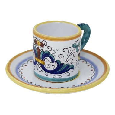 Ricco Deruta Espresso Cup and Saucer Handcrafted Deruta Pottery